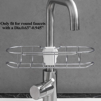Kitchen Sink Caddy Sponge Holder, Bathroom Metal Organizer Liquid Drainer Faucet Rack Shower Tray-Fix Around Faucet, Silver